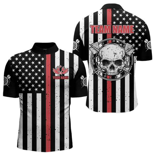 Personalized American Flag Grunge Skull Dart Shirts For Men Custom Patriotic Darts Jerseys | Red TDM3400