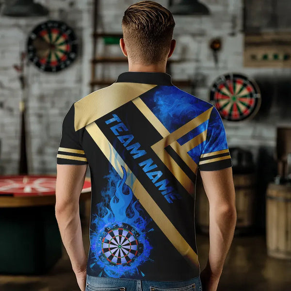 Personalized Gold And Blue Dartboard Fire Flame Custom Darts Shirts For Men, Darts Team Jerseys TDM3401