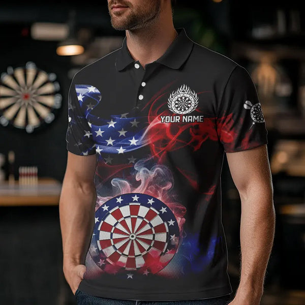 Personalized Dartboard American Flag Smoke Dart Shirts For Men Custom Patriotic Team Darts Jerseys TDM3536