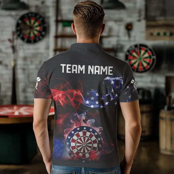 Personalized Dartboard American Flag Smoke Dart Shirts For Men Custom Patriotic Team Darts Jerseys TDM3536