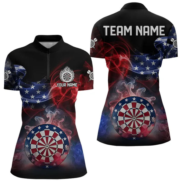Personalized Dartboard American Flag Smoke Dart Shirts For Women Custom Patriotic Team Darts Jerseys TDM3536