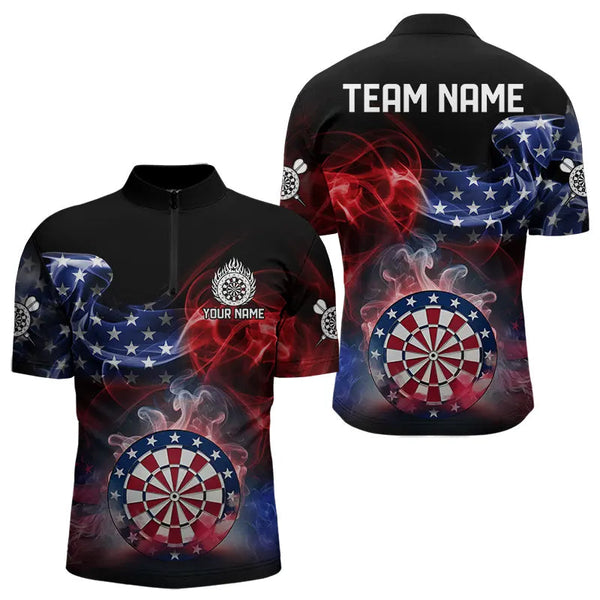 Personalized Dartboard American Flag Smoke Dart Shirts For Men Custom Patriotic Team Darts Jerseys TDM3536