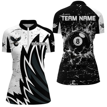 Custom Grunge Black White 8 Ball Pool In Water Women Billiard Shirts Custom Unique Billiard Jersey TDM1600