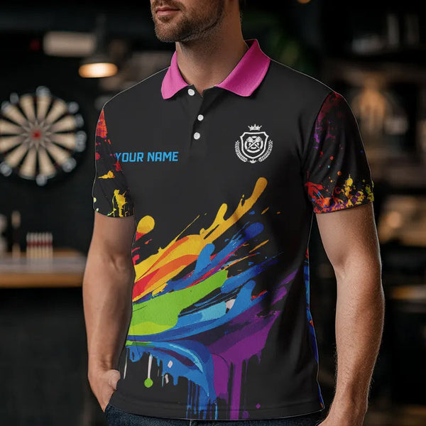 Funny Dartboards Colorful Paint Splash Dart Shirts For Men Custom Polo & Quarter Zip Darts Jerseys TDM3544