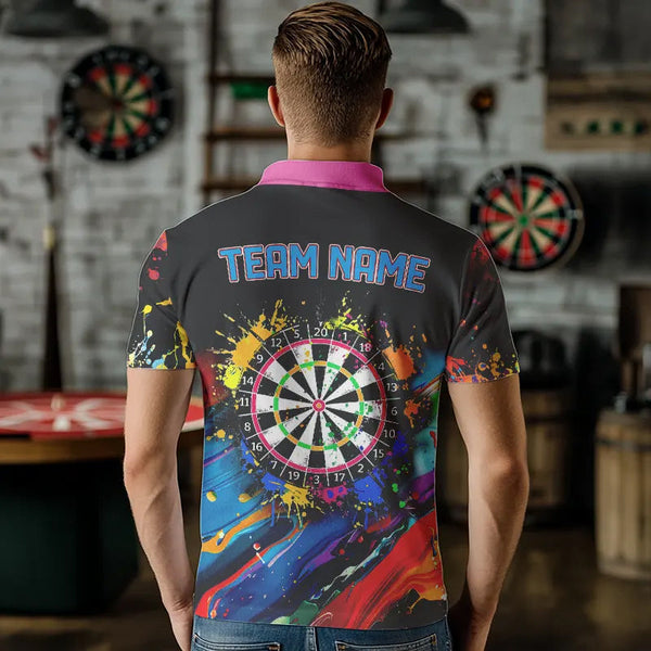 Funny Dartboards Colorful Paint Splash Dart Shirts For Men Custom Polo & Quarter Zip Darts Jerseys TDM3544