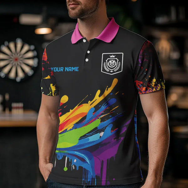 Funny Dartboards Colorful Paint Splash Dart Shirts For Men Custom Polo & Quarter Zip Darts Jerseys TDM3544