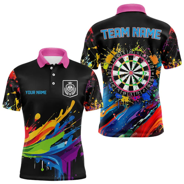 Funny Dartboards Colorful Paint Splash Dart Shirts For Men Custom Polo & Quarter Zip Darts Jerseys TDM3544