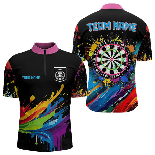 Funny Dartboards Colorful Paint Splash Dart Shirts For Men Custom Polo & Quarter Zip Darts Jerseys TDM3544