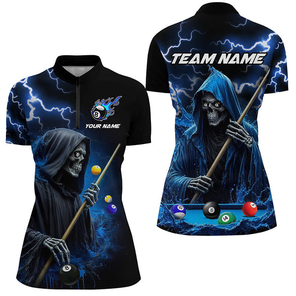 Blue Grim Reaper Billiard Shirts For Women Custom Thunder Lightning Team League Billiard Jerseys TDM2198
