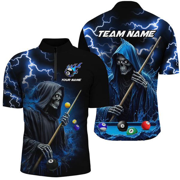Blue Grim Reaper Billiard Shirts For Men Custom Thunder Lightning Team League Billiard Jerseys TDM2198