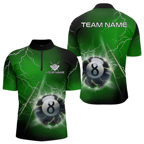 Personalized Green 3D Thunder Lightning 8 Ball Pool Billiard Shirts For Men, Billiard Team Jerseys TDM3549