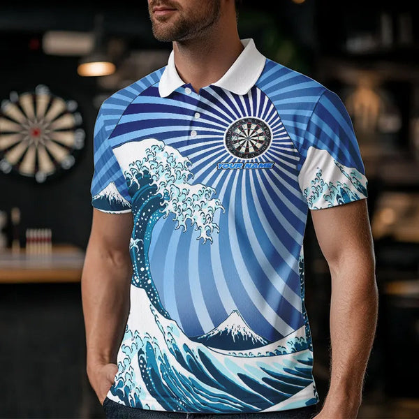 Personalized Blue Darts Waves Sea Darts Polo & Quarter Zip Custom Men Dart Shirts Funny Dart Jersey TDM3419