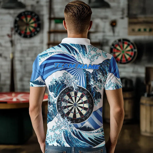 Personalized Blue Darts Waves Sea Darts Polo & Quarter Zip Custom Men Dart Shirts Funny Dart Jersey TDM3419