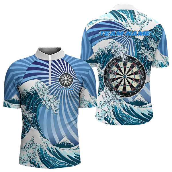 Personalized Blue Darts Waves Sea Darts Polo & Quarter Zip Custom Men Dart Shirts Funny Dart Jersey TDM3419