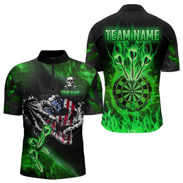 Fire Flame Darts Board American Flag Skull Dart Shirts For Men Custom Darts Team Jerseys |Green TDM2981