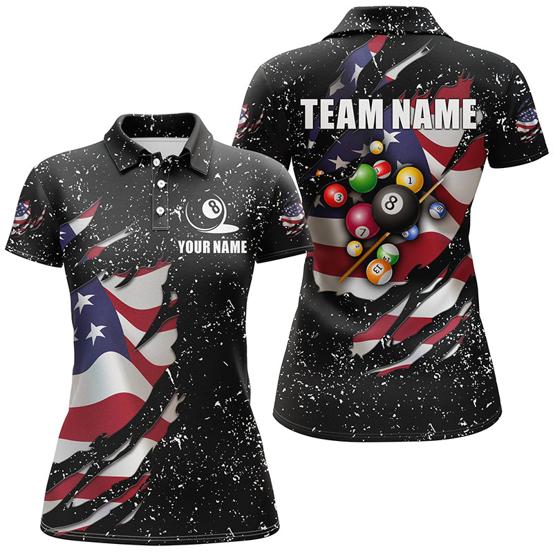 Grunge US Flag 3D Billiard Balls Polo Shirts For Women Custom Patriotic Billiard Jerseys Attire TDM1239