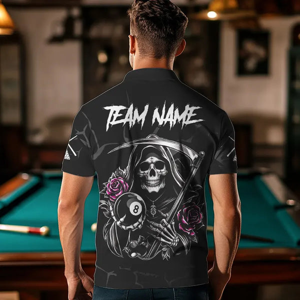 Personalized Pink Funny Skull Roses 8 Ball Billiard Shirts For Men Custom Pool Team Shirts TDM3729