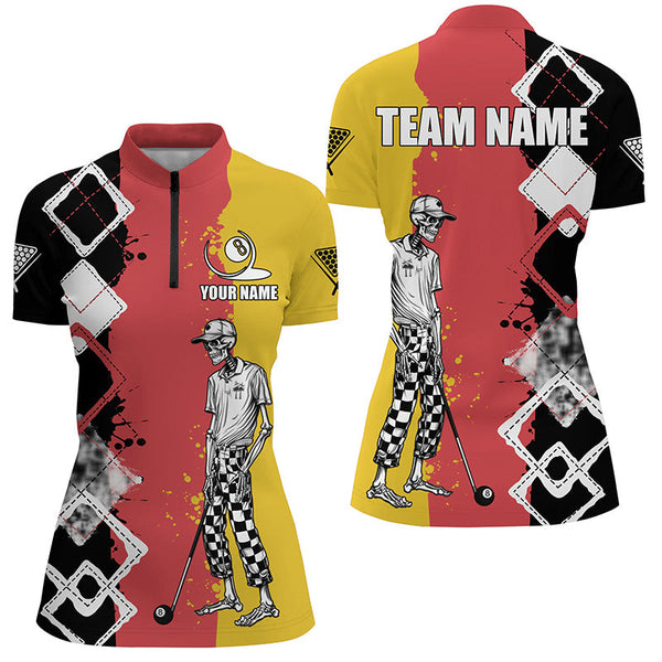 Personalized Argyle Funny Skeleton Women Billiard Shirts Custom Colorful Billiard Team Jerseys TDM1616