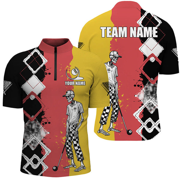 Personalized Argyle Funny Skeleton Men Billiard Shirts Custom Colorful Billiard Team Jerseys TDM1616