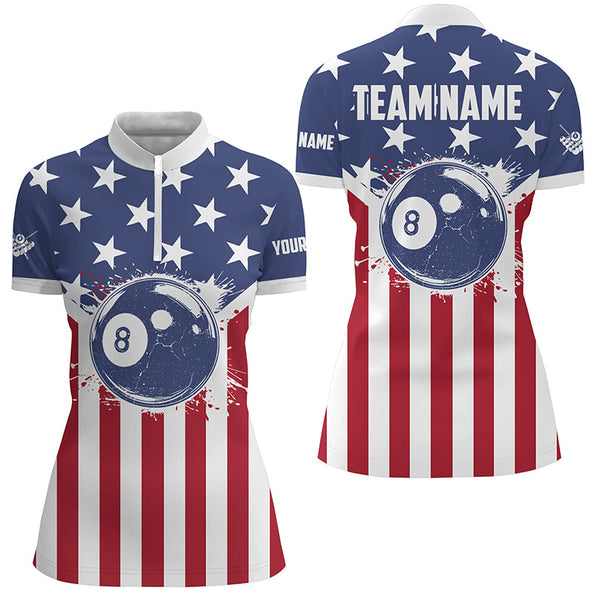 Personalized American Flag 8 Ball Billiard Shirts For Women Custom Patriotic Billiard Pool Jerseys TDM2021