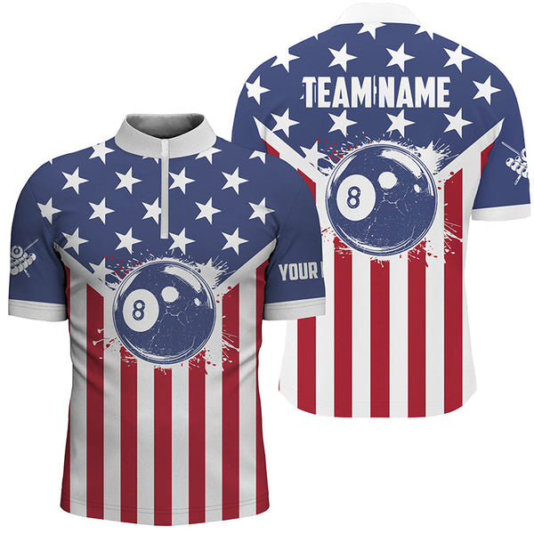Personalized American Flag 8 Ball Billiard Shirts For Men Custom Patriotic Billiard Pool Jerseys TDM2021