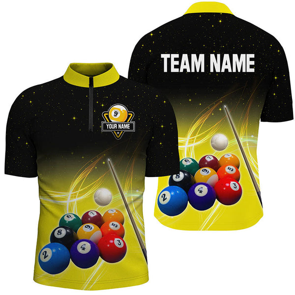 Galaxy 9 Ball Pool Custom Yellow Billiard Shirts For Men, Personalized Billiard Balls Sport Jerseys TDM2233