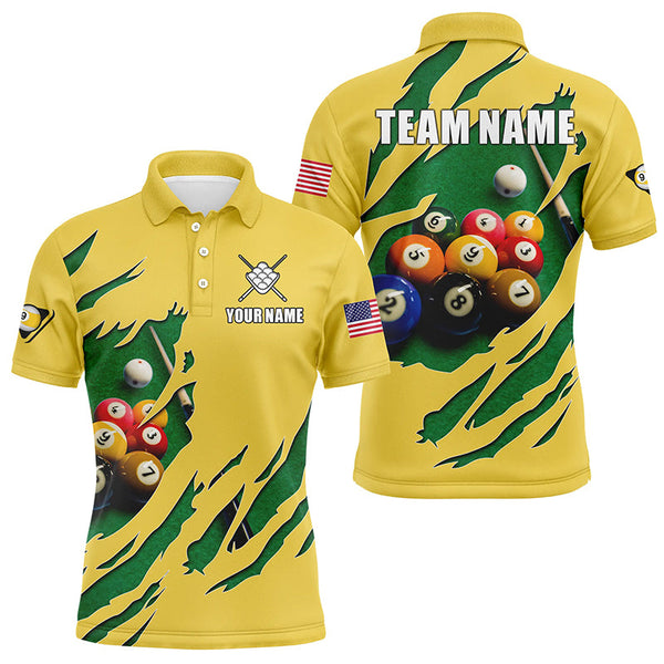 Funny 3D Billiard Table 9 Ball Pool Shirts For Men Custom Yellow 9 Ball Billiard Team Jerseys TDM2741