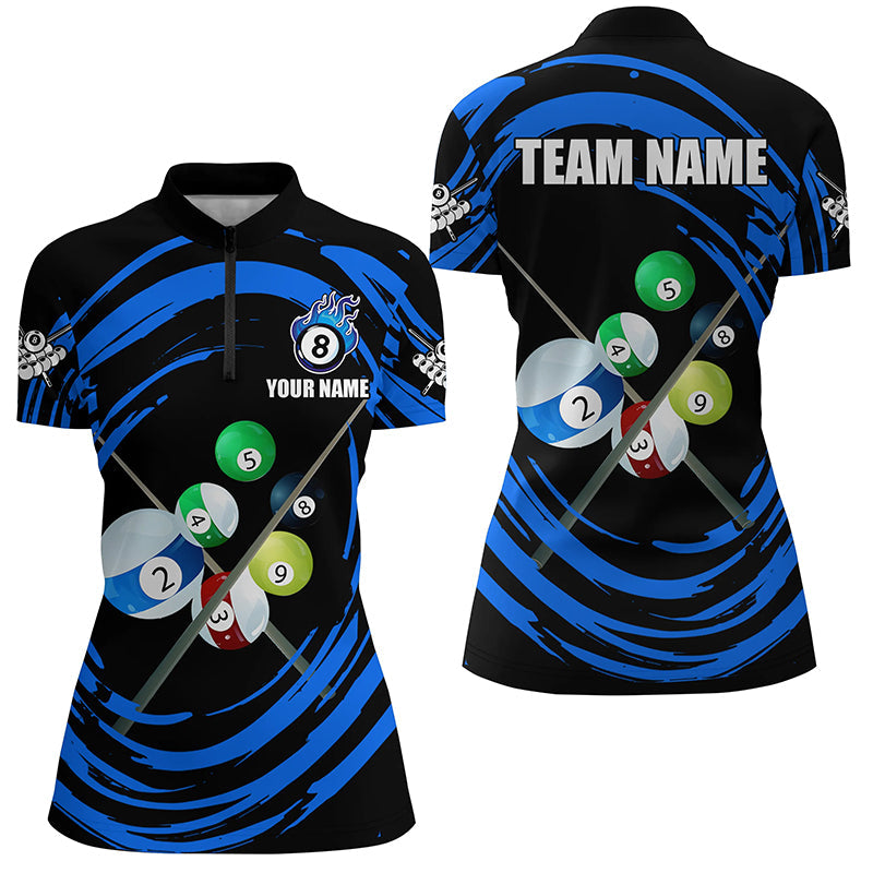 Blue Billiard Balls  Wave Pattern Women Quarter-Zip Shirts Custom Billiard Jerseys TDM1453