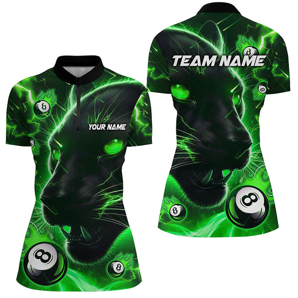 Personalized Green 8 Ball Pool Panther 3D Billiard Shirts For Women, Team League Billiard Jerseys TDM2245