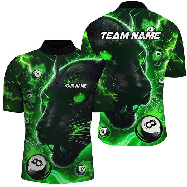 Personalized Green 8 Ball Pool Panther 3D Billiard Shirts For Men, Team League Billiard Jerseys TDM2245