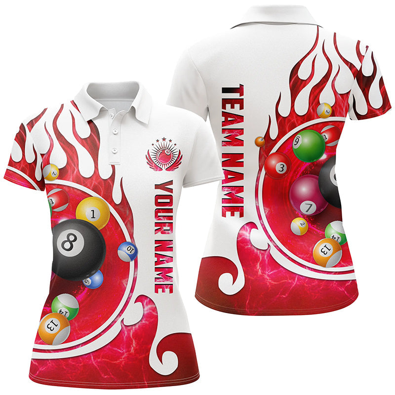 Personalized Name Billiard Fire Polo Shirts For Women Custom Team Name Billiard Shirt Design | Red TDM0916