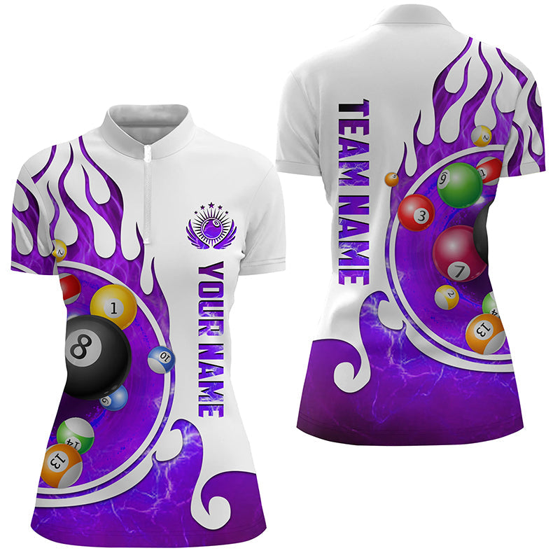 Customized Billiard Fire Women Quarter-Zip Shirts Custom Name Billiard Shirt Design | Purple TDM0917