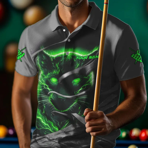 Personalized Panther Lightning 3D Billiard Balls Pool Shirts For Men, Billiard League Jersey |Green TDM3736