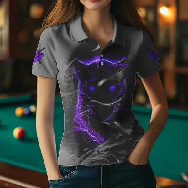 Personalized Panther Lightning 3D Billiard Balls Pool Shirts For Women, Billiard League Jersey|Purple TDM3737