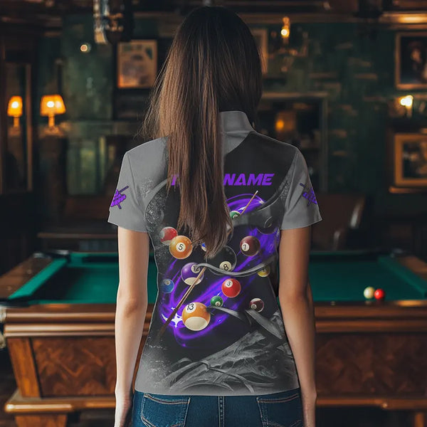 Personalized Panther Lightning 3D Billiard Balls Pool Shirts For Women, Billiard League Jersey|Purple TDM3737