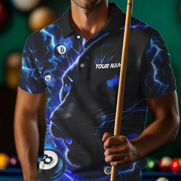 Personalized Blue 8 Ball Pool Panther 3D Billiard Shirts For Men, Team League Billiard Jerseys TDM3738