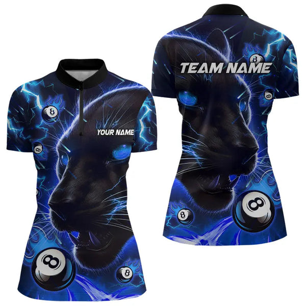 Personalized Blue 8 Ball Pool Panther 3D Billiard Shirts For Women, Team League Billiard Jerseys TDM3738