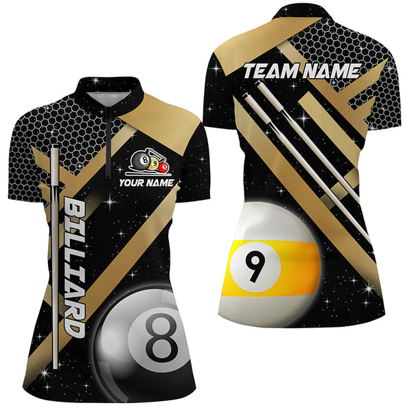 Black Jerseys Billiard 8 Ball & 9 Ball Women Pool Shirts Customized Unique Billiard Uniform |Yellow TDM2036