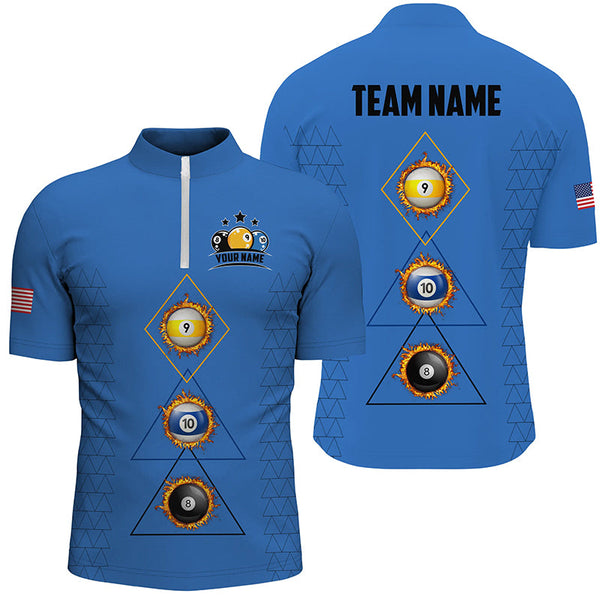 Customized Billiard 8 Ball 9 & Ball 10 Ball Shirts For Men, Unique Team Jersey Blue Billiard Shirt TDM2254