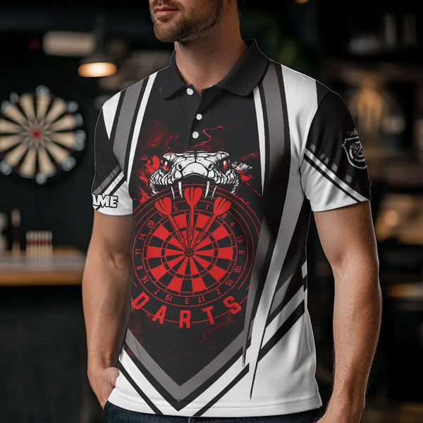 Personalized Black White Cobra Snake Dart Shirts For Men Custom Team Outfit Darts Jerseys | Red TDM3586