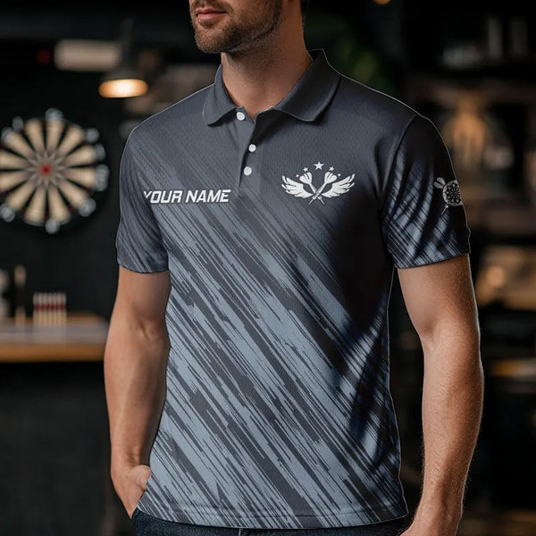 American Flag Grey Grunge Darts Polo & Quarter Zip Custom Dart Shirts For Men Patriotic Dart Jersey TDM3587