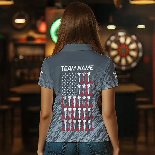 American Flag Grey Grunge Darts Polo & Quarter Zip Custom Dart Shirts For Women Patriotic Dart Jersey TDM3587