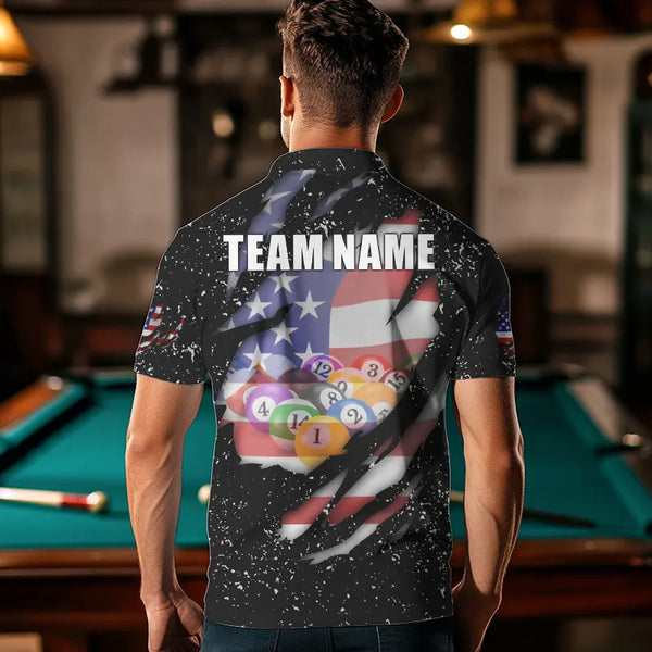 Personalized Grunge Black American Flag Billiard Shirts For Men Custom 8 Ball Pool Billiard Jersey TDM3743