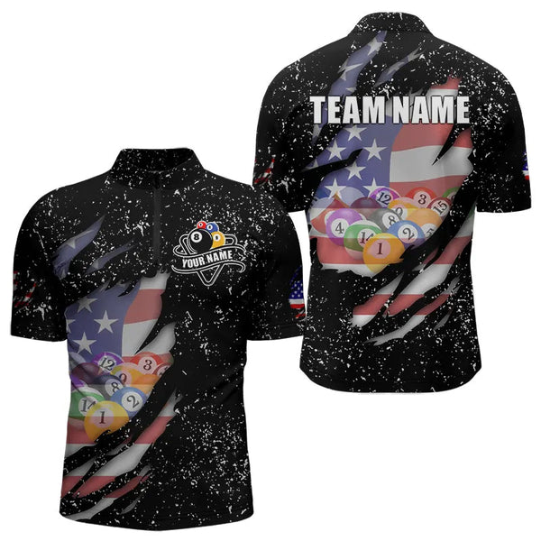 Personalized Grunge Black American Flag Billiard Shirts For Men Custom 8 Ball Pool Billiard Jersey TDM3743