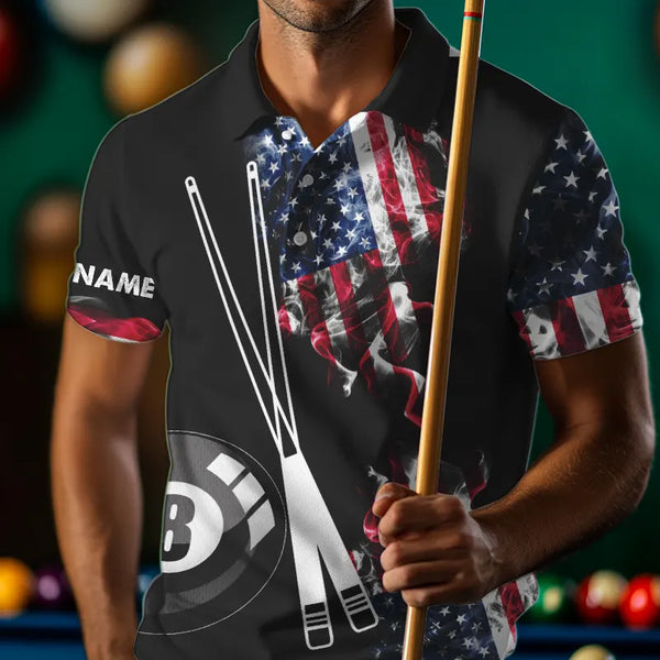 Personalized US Flag Smoke 8 Ball Pool Billiard Shirt For Men Custom Patriotic Billiard Team Jersey TDM3744