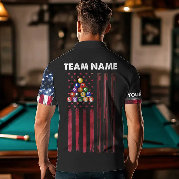 Personalized US Flag Smoke 8 Ball Pool Billiard Shirt For Men Custom Patriotic Billiard Team Jersey TDM3744