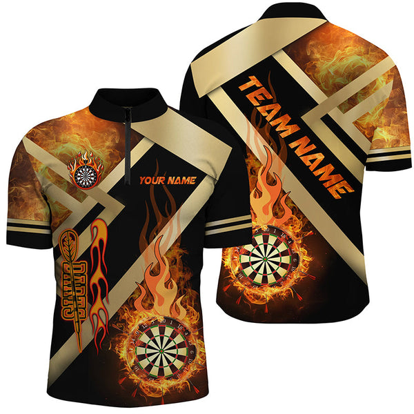 Personalized Gold And Black Dartboard Fire Flame Custom Darts Shirts For Men, Darts Team Jerseys TDM2048
