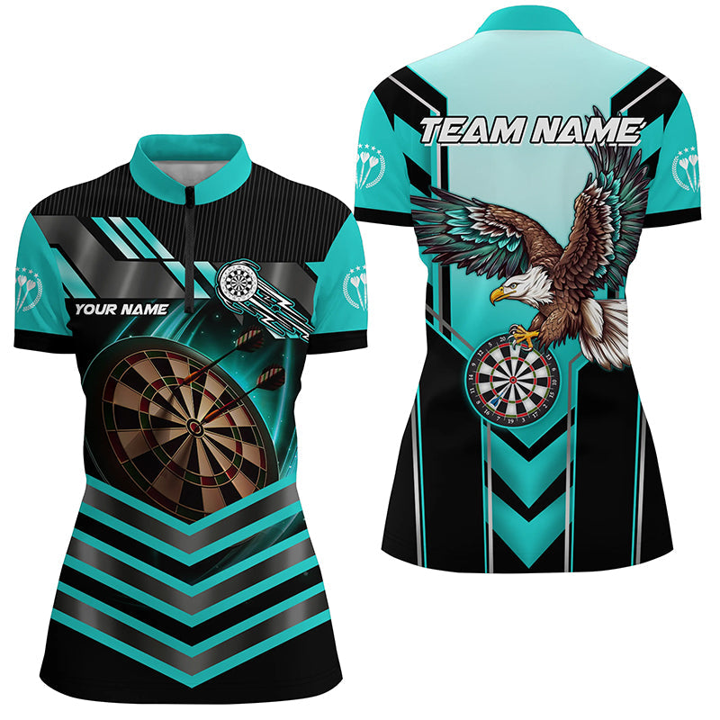 Personalized Turquoise Dartboard Light Custom Eagle Darts Shirts For Women, Darts Apparel Jerseys TDM2050