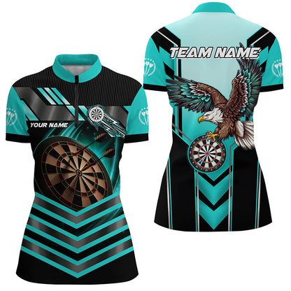 Personalized Turquoise Dartboard Light Custom Eagle Darts Shirts For Women, Darts Apparel Jerseys TDM2050