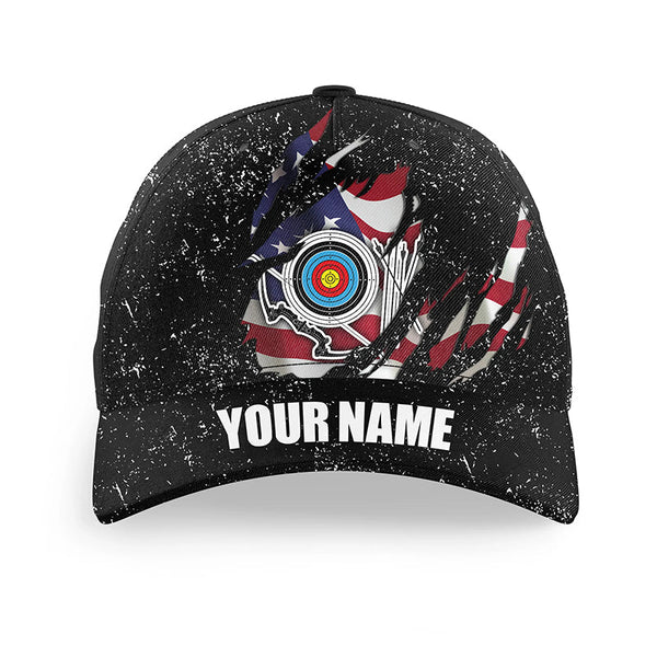 Personalized Black Grunge American Flag Archery Cap Hats Custom 3D Archery Baseball Cap For Archer TDM3241